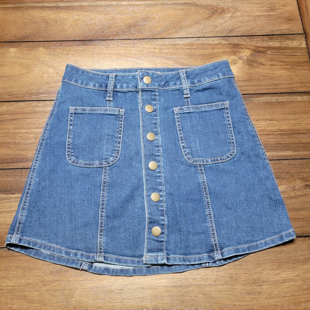 Altar'd State Full Snap Denim Mini Skirt - Size XS